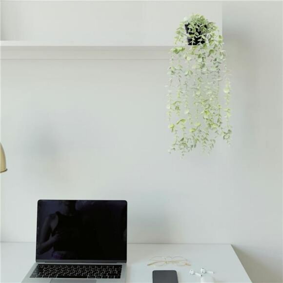 Artificial hanging plants set of 2 potted eucalyptus mandala leaves room decor - Picture 7 of 8